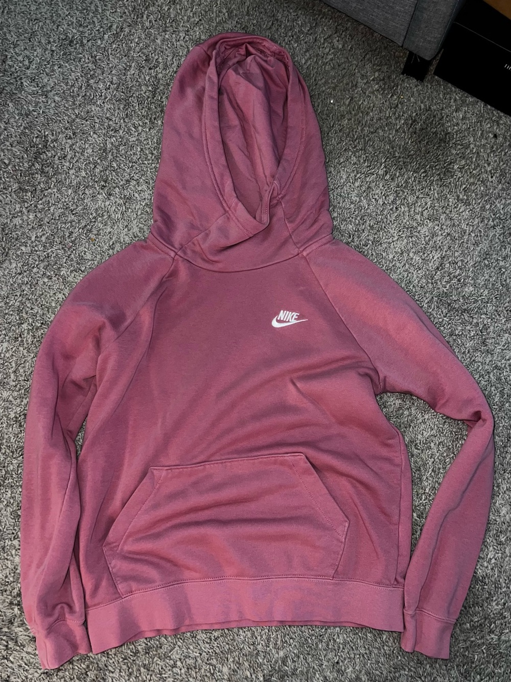 Nike Women's Pink/MauveHooded Funnel Neck Pullover with White Swoosh